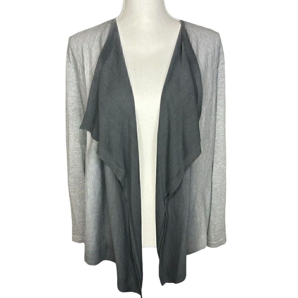 Lafayette 148 Womens Open Cardigan Waterfall Hem Long Sleeve Heather Gray Size S